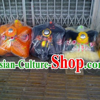 Top Teenagers Chinese Classical 100_ Natural Long Wool Fut San Lion Dance Costume Complete Set