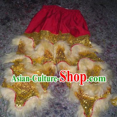 White Chinese Traditional 100_ Natural Long Wool Lion Dance Pants Claws Set