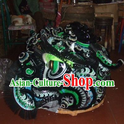 Top Black Ancient Chinese Zhang Fei Natural Wool Traditional Futsan Style Lion Dance Costumes Complete Set