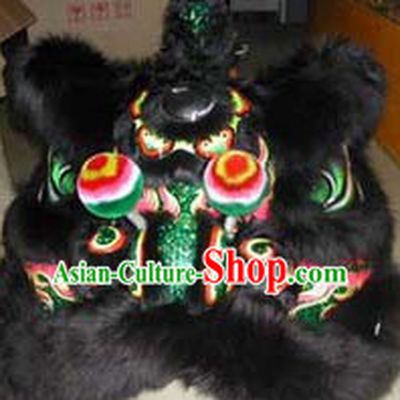 Top Black Green Teenagers Students Chinese Classical 100_ Natural Long Wool Fut San Lion Dance Costumes Complete Set