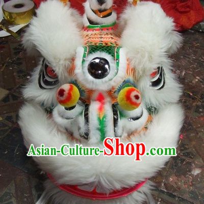 Top White Long Wool Ancient Chinese Traditional Hok Han Style Lion Dance Costumes Complete Set