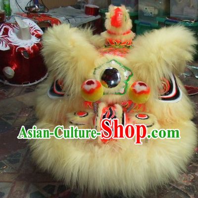 Top Beige Long Wool Ancient Chinese Traditional Lion Dance Costumes Complete Set