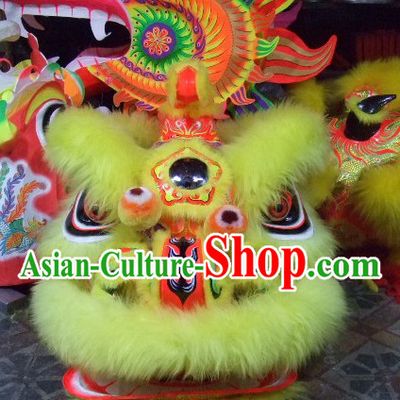 Top Beige Long Wool Ancient Chinese Traditional Lion Dance Costumes Complete Set