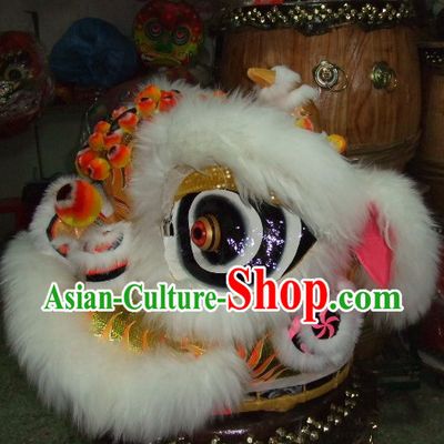 Top White Long Wool Ancient Chinese Traditional Lion Dance Costumes Complete Set
