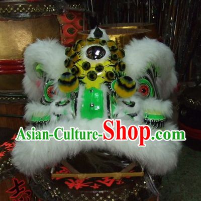Top White Long Wool Ancient Chinese Traditional Lion Dance Costumes Complete Set
