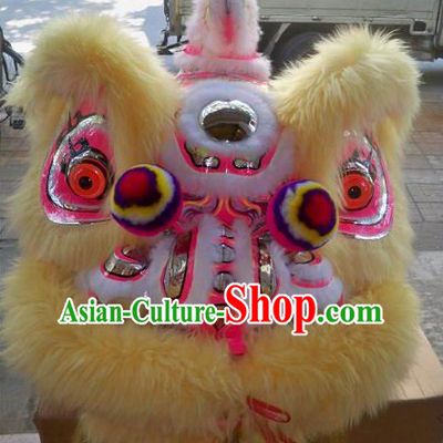Top Beige Long Wool Ancient Chinese Traditional Lion Dance Costumes Complete Set