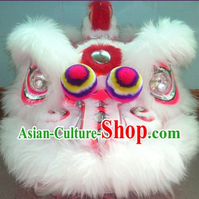 Top White Long Wool Ancient Chinese Traditional Lion Dance Costumes Complete Set