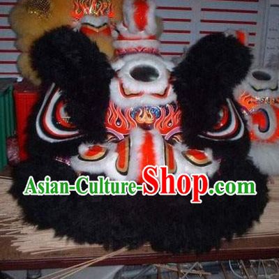 Supreme Black Long Wool Ancient Chinese Traditional Lion Dance Costumes Complete Set