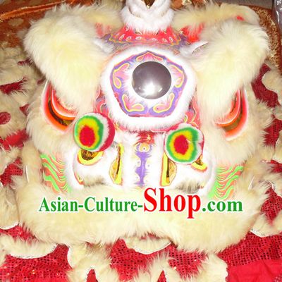 Light Yellow Top Asian Chinese Lion Dance Troupe Performance Suppliers Pants Equipments Art Instruments Lion Tail Costumes Complete Set for Men