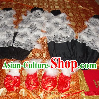 White Wool Top Asian Chinese Lion Dance Troupe Performance Suppliers 2 Pairs of Pants and Claws