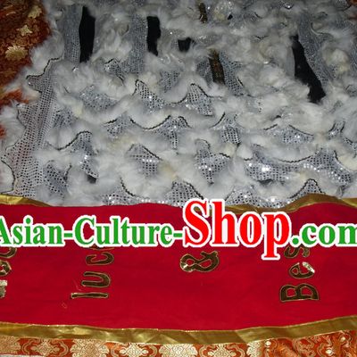 White Wool Top Asian Chinese Lion Dance Troupe Performance Suppliers Pants Equipments Art Instruments Lion Tail Costumes