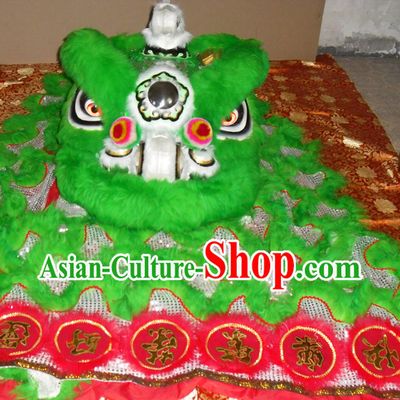 Grass Green Top Asian Chinese Lion Dance Troupe Performance Suppliers Pants Equipments Art Instruments Lion Head Tail Costumes Complete Set