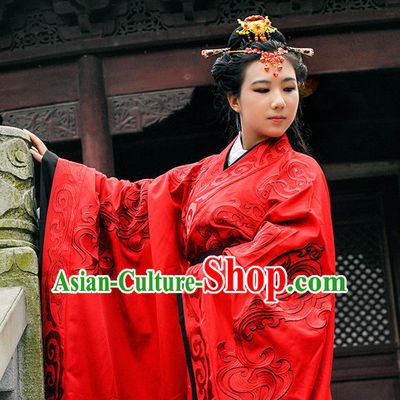 Ancient Chinese Wedding Dress Garment and Hair Accessories Complete Set for Women