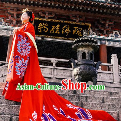 Ancient Chinese Wedding Dress Garment and Hair Accessories Complete Set for Women