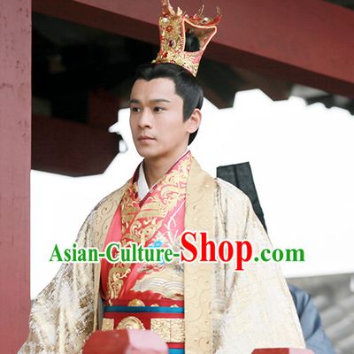 Ancient Chinese Emperor Imperial Palace Garments and Crown Complete Set for Men