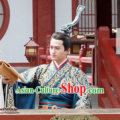 Ancient Chinese Prince Imperial Palace Ceremony Attire Costumes Garments and Crown Complete Set for Men
