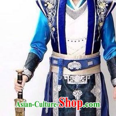 Ancient Chinese Superhero Zhao Zilong Fighter Costumes Garments Complete Set for Men