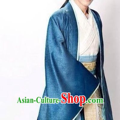Ancient Chinese Male Hanfu Clothing Garments and Hat Complete Set for Men