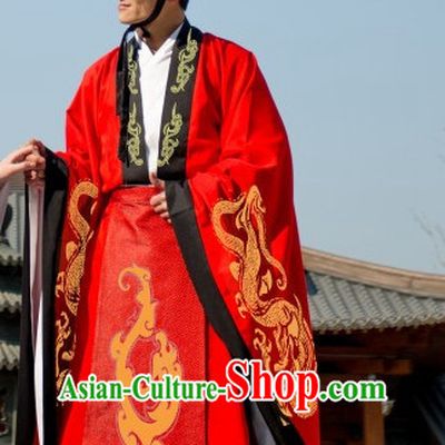 Ancient Chinese Clothing Dress Garment and Hat Complete Set for Men