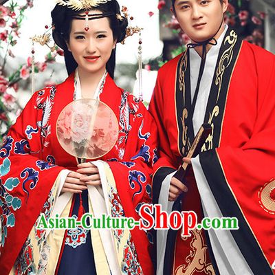 Ancient Chinese Clothing Dress Garment and Hat Complete Set for Men and Women
