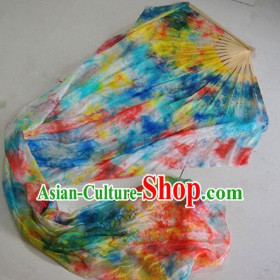 Pure Silk Chinese Color Transition Long Silk Dance Ribbon Fan