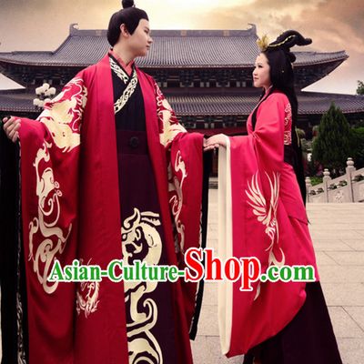 Ancient Chinese Clothing Dress Garment and Hair Accessories Complete Set for Men and Women