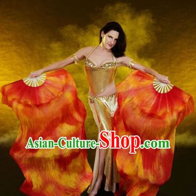 Pure Silk Chinese Color Transition Long Silk Dance Ribbon Fan