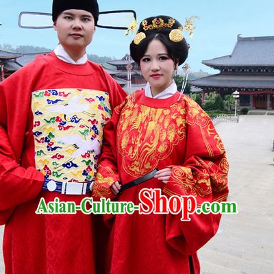 Ancient Chinese Clothing Dress Garment and Hair Accessories Complete Set for Men and Women
