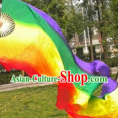 Pure Silk Chinese Color Transition Long Silk Dance Ribbon Fan