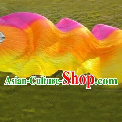 Pure Silk Chinese Color Transition Long Silk Dance Ribbon Fan
