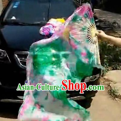 Pure Silk Chinese Color Transition Long Silk Dance Ribbon Fan