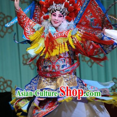 Chinese Beijing Opera Mu Guiying Superheroine Costume and Hair Accessories Complete Set for Women