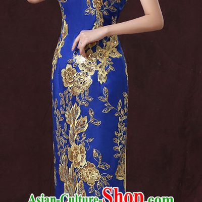 Bright Blue Traditional Handmade Shinning Sequined Cheongsam