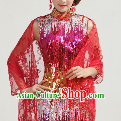 Sleeveless Traditional Handmade Shinning Sequined Cheongsam
