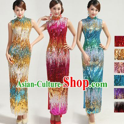 Sleeveless Traditional Handmade Shinning Sequined Cheongsam