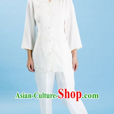 White Chinese Traditional Mandarin Martial Arts Tai Chi Kung Fu Gong Fu Competition Championship Suits Uniforms for Men Women Children