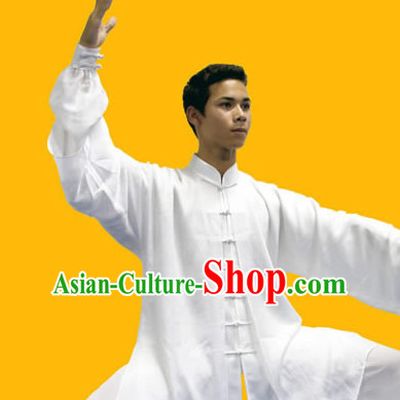 White Chinese Traditional Mandarin Martial Arts Tai Chi Kung Fu Gong Fu Competition Championship Suits Uniforms for Men Women Children