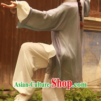 White Chinese Traditional Mandarin Martial Arts Tai Chi Kung Fu Gong Fu Competition Championship Suits Uniforms for Men Women Children