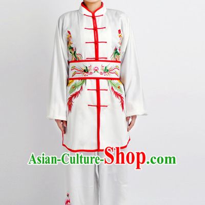 Chinese Traditional Style Martial Arts Summer Wear Kung Fu Embroidered Phoenix Uniforms for Men Women Children