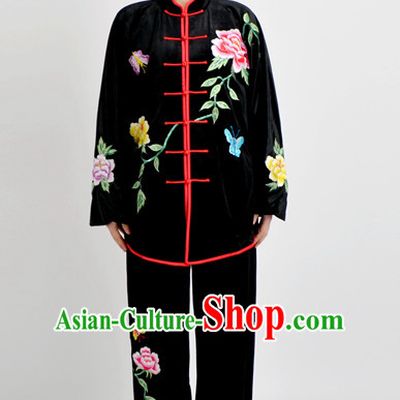 Chinese Traditional Style Martial Arts Summer Wear Kung Fu Gongfu Wushu Embroidered Phoenix Uniforms for Men Women Children