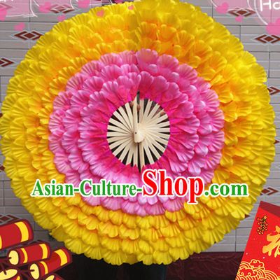 Eight Layers Peacock Spreading Its Bright Plumage Peony Flower Dance Fan