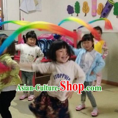 Pure Silk Handmade Children Use Kids Rainbow Color Dance Ribbon