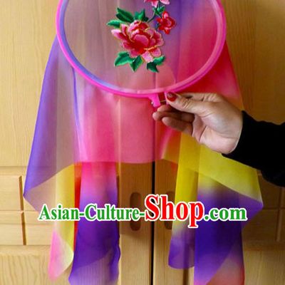 Ancient Chinese Style Embroidered Flower Long Ribbon Dance Fan Dancing Fans