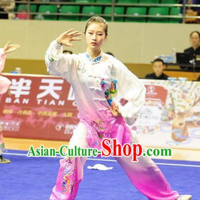 Top Color Transition Taiji Kung Fu Competition Championship Uniforms Pants Suit Taekwondo Apparel Karate Suits Attire Robe Championship Costume Chinese Kungfu Jacket Wear Dress Uniform Clothing Taijiquan Shaolin Chi Gong Taichi Suits for Men Women Kids
