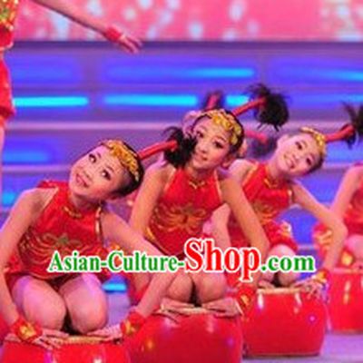 Chinese Traditional New Year Dance Dress Dancewear Costumes Dancer Costumes Dance Costumes Chinese Dance Clothes Traditional Chinese Clothes Complete Set for Kids