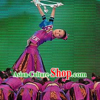 Chinese Stage Ethnic Minority Dancing Dancewear Costumes Dancer Costumes Dance Costumes Chinese Dance Clothes Traditional Chinese Clothes Complete Set for Women Kids