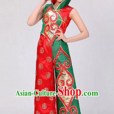 High Collar Chinese Stage Folk Fan Dancing Dancewear Costumes Dancer Costumes Dance Costumes Chinese Dance Clothes Traditional Chinese Clothes Complete Set for Women Children