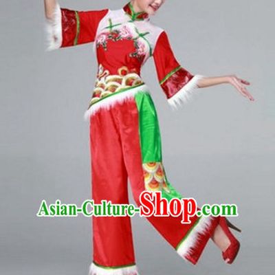 High Collar Chinese Stage Folk Fan Dancing Dancewear Costumes Dancer Costumes Dance Costumes Chinese Dance Clothes Traditional Chinese Clothes Complete Set for Women Children