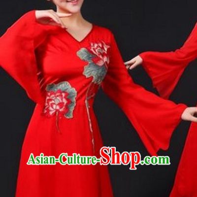 Chinese Traditional Stage Lotus Dance Dancewear Costumes Dancer Costumes Dance Costumes Clothes and Headdress Complete Set for Women
