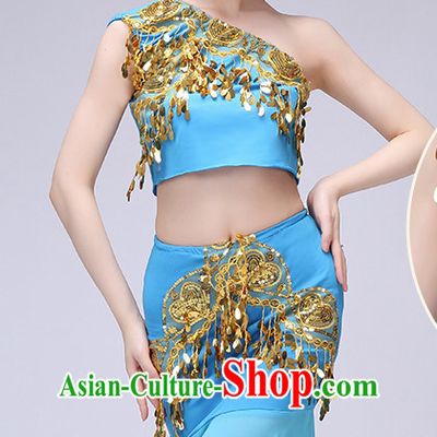 Chinese Traditional Stage Dai Minority Ethnic Dance Dancewear Costumes Dancer Costumes Dance Costumes Clothes and Headdress Complete Set for Women